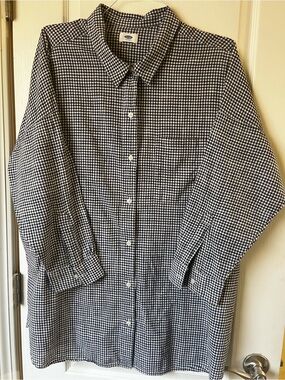 Old Navy Black and White Gingham Button-Down Shirt 3X